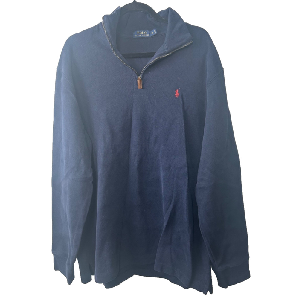 Polo Ralph Lauren Men XL Blue Cotton Knit 1/4 Zip Mock Neck Pullover Sweater D24